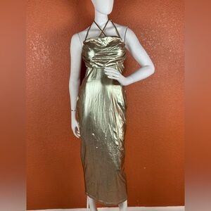 CHERLEY Women's Lucie Metallic Ruched & Cutout Midi Dress in Gold Size S.  B36